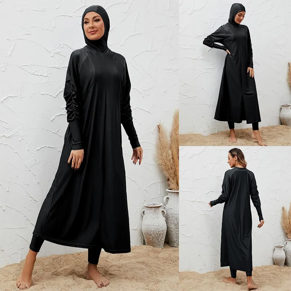 IBAKOM Muslim Swimsuit for Women Modest Long Sleeve 3 Pieces Islamic Swimsuit Burkini Full Coverage Shirt Swim Pant Hijab