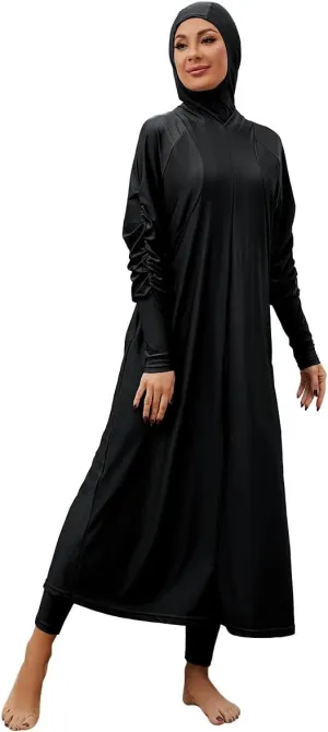 IBAKOM Muslim Swimsuit for Women Modest Long Sleeve 3 Pieces Islamic Swimsuit Burkini Full Coverage Shirt Swim Pant Hijab