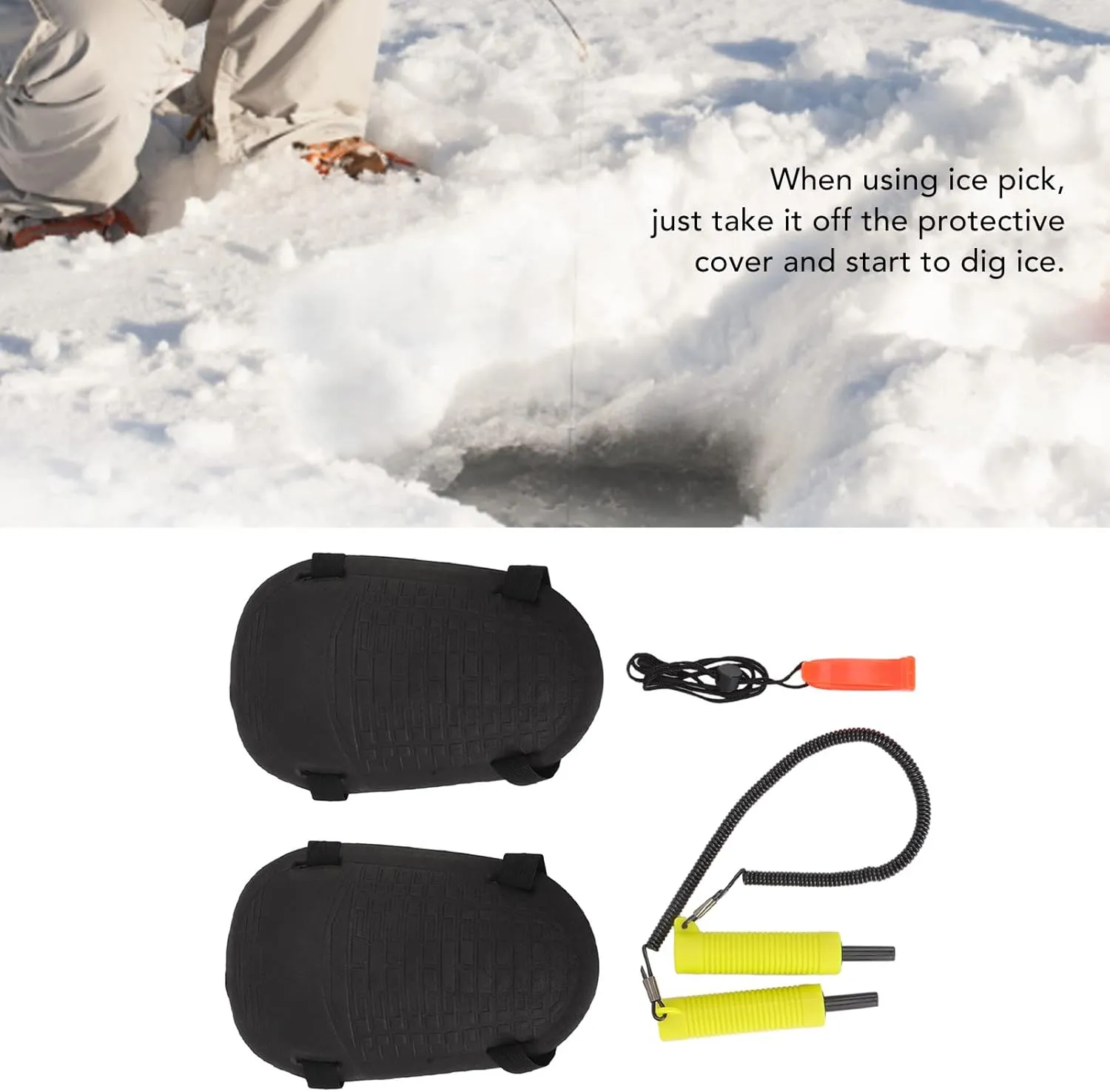 Ice Fishing Safety Kit Safety Tool Retractable Ice Picks Hard EVA Knee Pads and Non Nuclear Whistle for Protection Outdoor Floating and Safe to Use