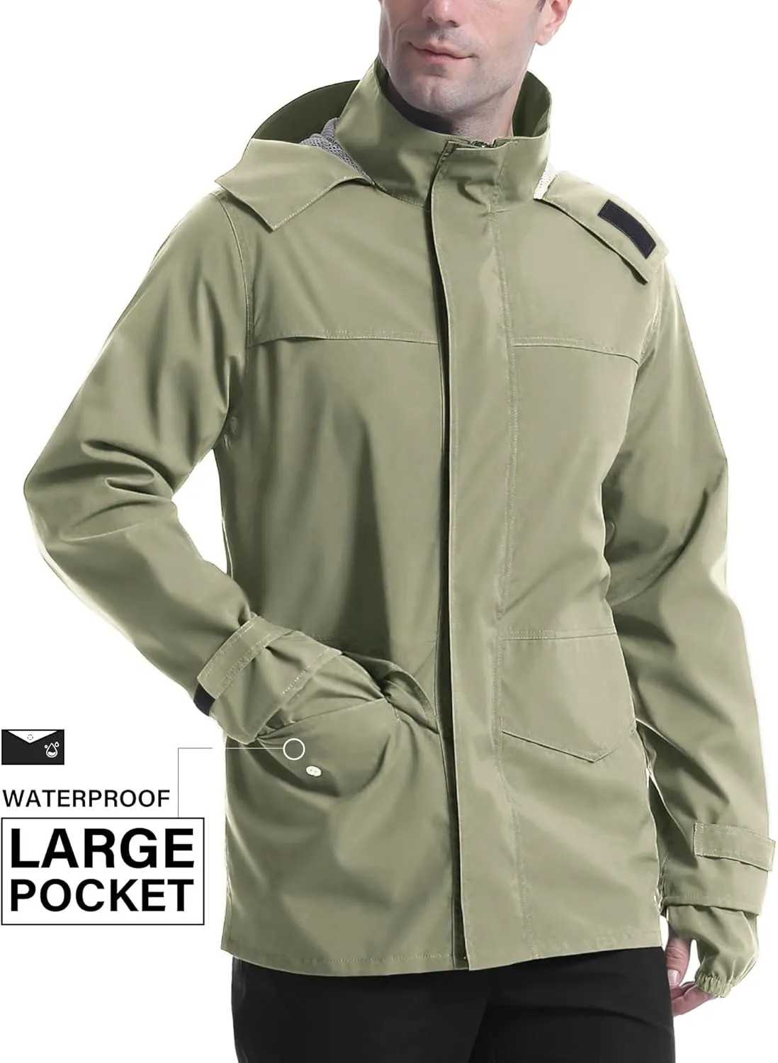 iCreek Rain Jacket Men's Lightweight with Hood Packable Waterproof Raincoat Breathable Antistorm Jacket Windbreaker