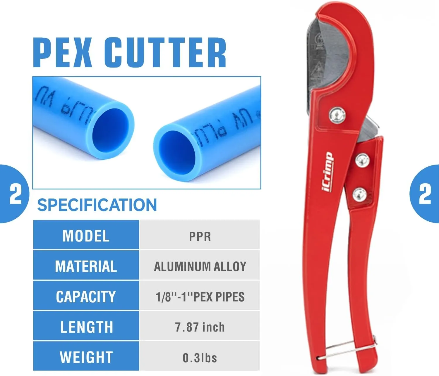 iCrimp 3/8 to 1 inch Cinch Clamp Crimping Tool Kit, With 1/2 inch Cinch Clamp Rings(20 Pack) and Brass Fittings(12 Pack), PEX Tubing Cutter