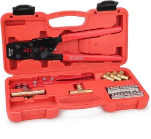 iCrimp 3/8 to 1 inch Cinch Clamp Crimping Tool Kit, With 1/2 inch Cinch Clamp Rings(20 Pack) and Brass Fittings(12 Pack), PEX Tubing Cutter