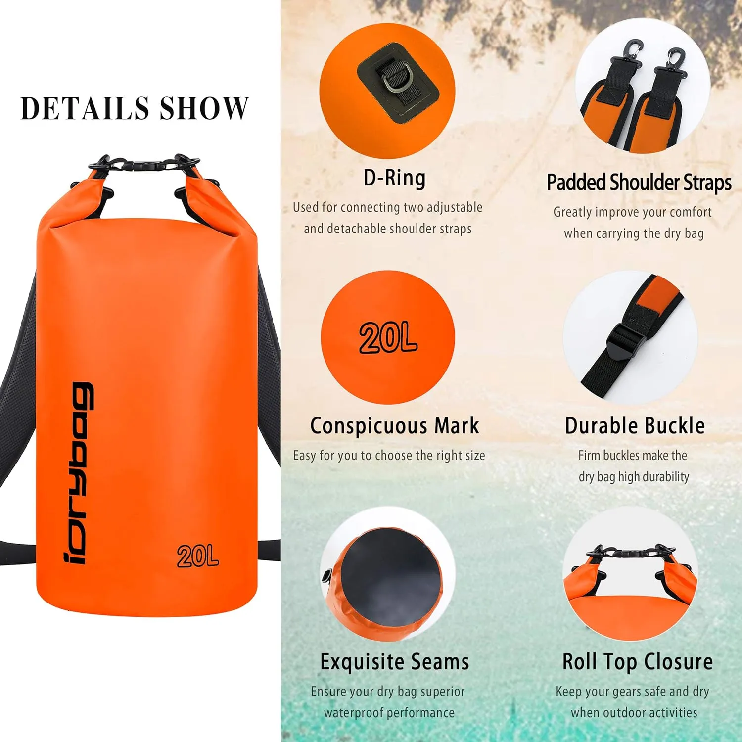 IDRYBAG Dry Bags for Kayaking Waterproof 2L/5L/10L/15L/20L, Small Dry Bag Waterproof Floating, Dry Sack Waterproof Bag for Paddleboarding Travel