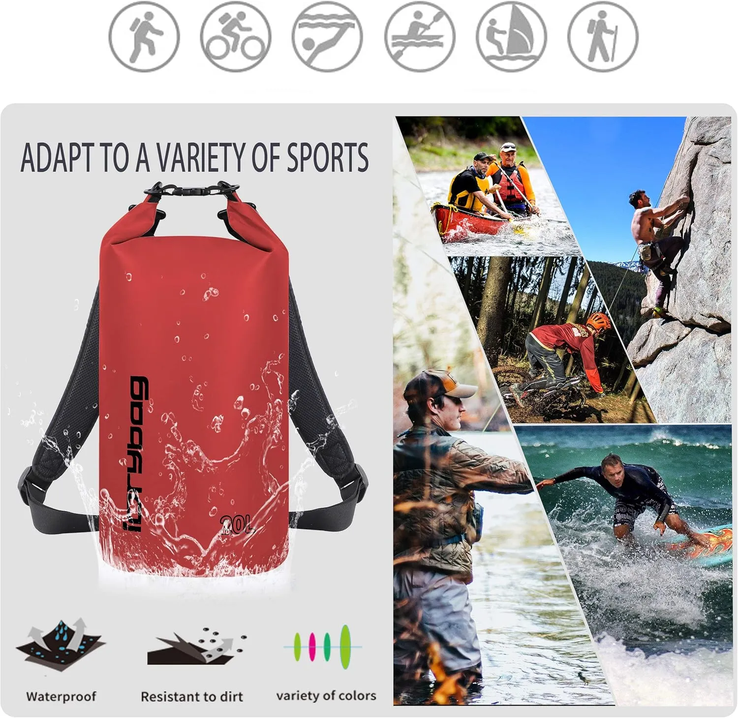 IDRYBAG Dry Bags for Kayaking Waterproof 2L/5L/10L/15L/20L, Small Dry Bag Waterproof Floating, Dry Sack Waterproof Bag for Paddleboarding Travel
