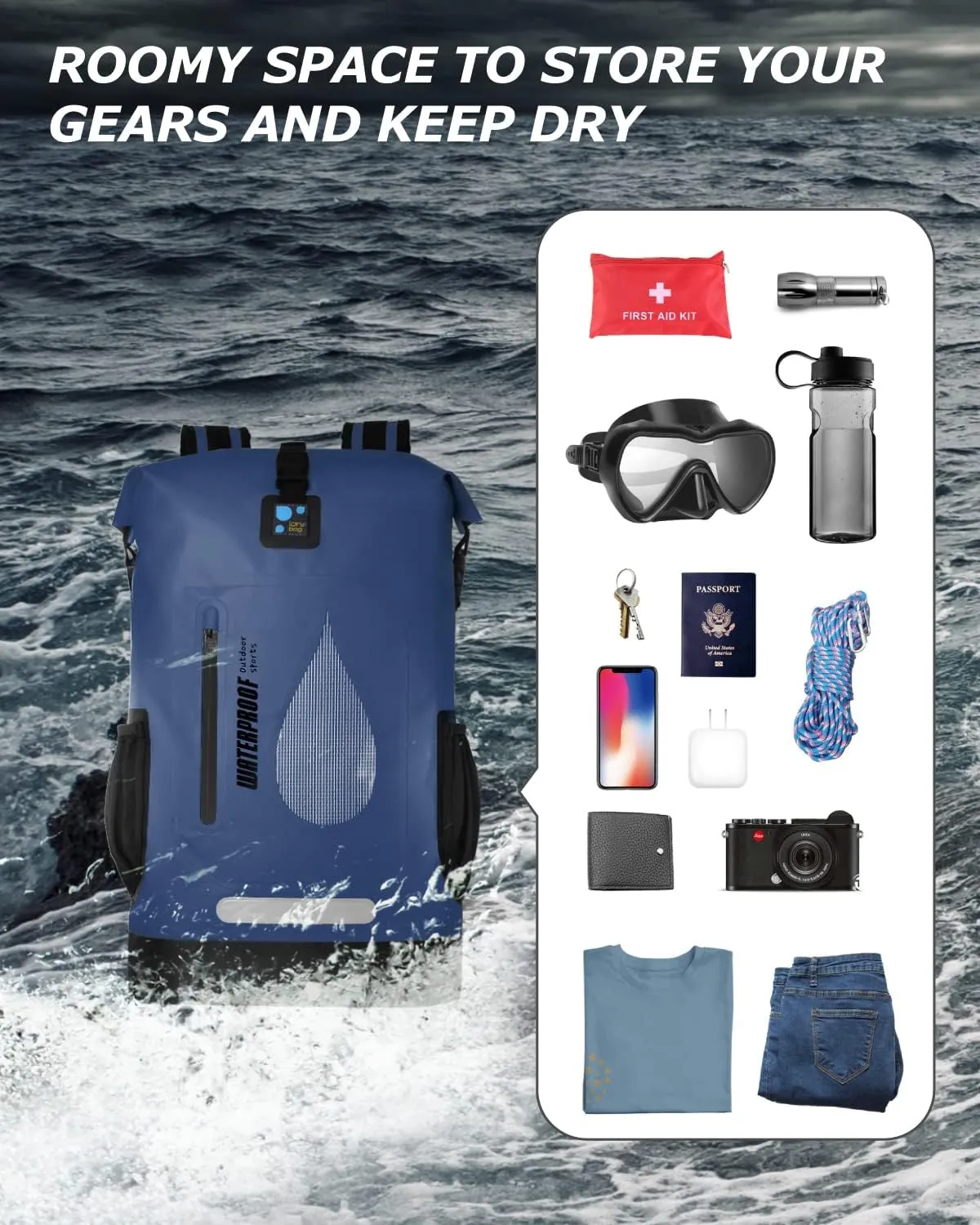 IDRYBAG Waterproof Dry Bag Marine Dry Bag Water Sports, Floating Bag Backpack Waterproof Durable for Kayaking