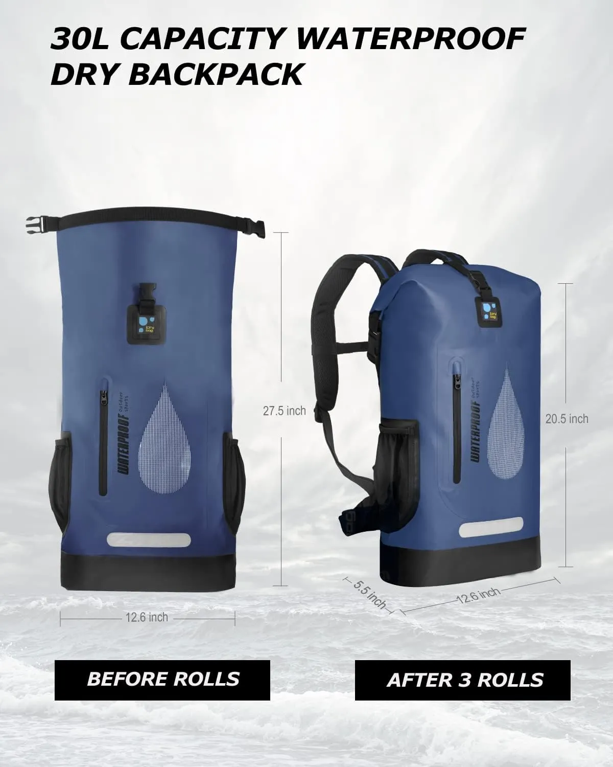 IDRYBAG Waterproof Dry Bag Marine Dry Bag Water Sports, Floating Bag Backpack Waterproof Durable for Kayaking
