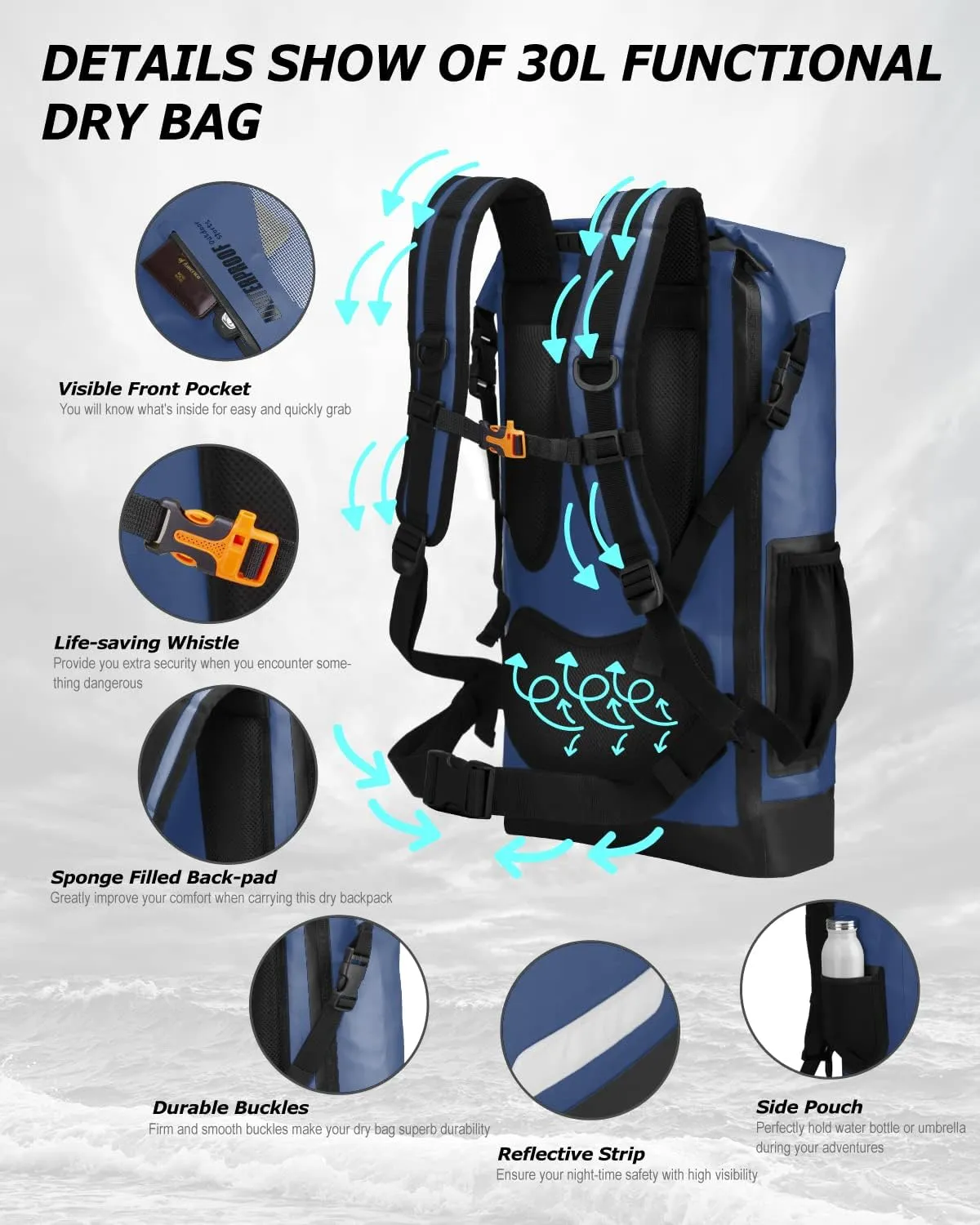 IDRYBAG Waterproof Dry Bag Marine Dry Bag Water Sports, Floating Bag Backpack Waterproof Durable for Kayaking