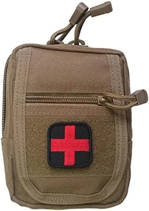 IFAK Individual First Aid Trauma Kit w/Tan Color MOLLE Campatible Utility Pouch for Hunters Range Safety Equipment
