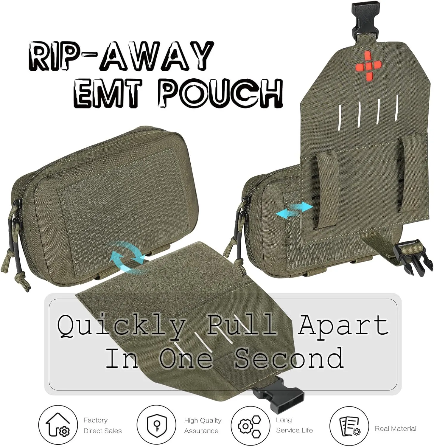 Ifak Pouch-Rapid Deployment Tactical MOLLE Trauma Kit Pouches, Quick Release Tear-Off Medical First Aid Kit Organiser with Red Immediate Identify for Emergency Surviva Activities.
