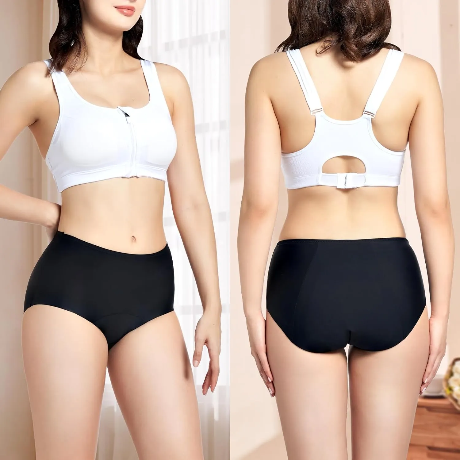 Incontinence Underwear for Women 150ml High Absorbent Leak Proof Underwear for Women Washable Women's Incontinence Panties for Incontinence Postpartum Bladder Leak 2 Pack Black/Dusty Rose 2XL