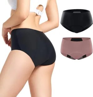 Incontinence Underwear for Women 150ml High Absorbent Leak Proof Underwear for Women Washable Women's Incontinence Panties for Incontinence Postpartum Bladder Leak 2 Pack Black/Dusty Rose 2XL