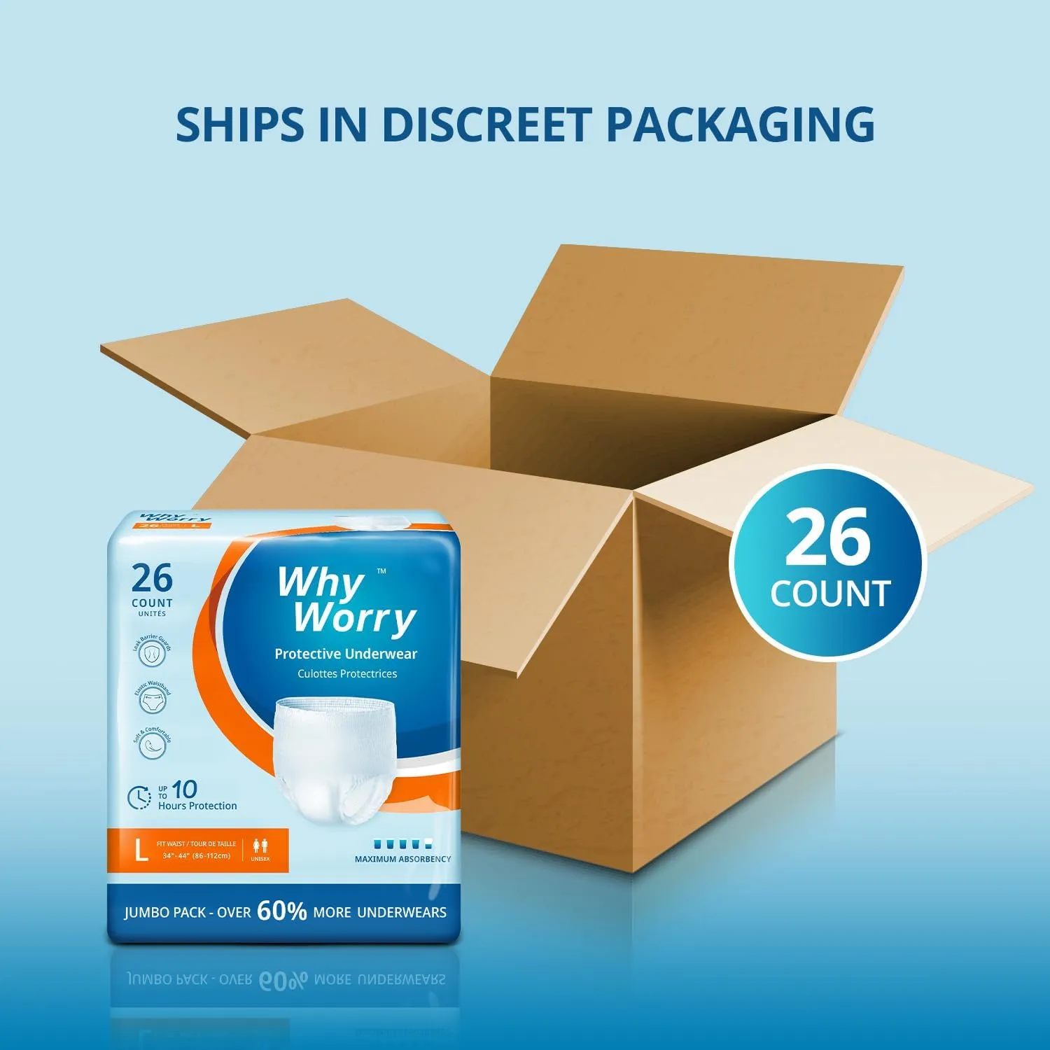 Incontinence Underwear for Women and Men, Disposable Adult Pull Ups with Overnight Absorbency, Leakproof, Unisex, Large, 26 Count