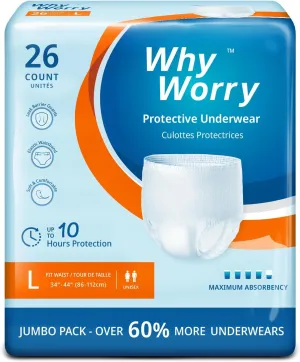 Incontinence Underwear for Women and Men, Disposable Adult Pull Ups with Overnight Absorbency, Leakproof, Unisex, Large, 26 Count
