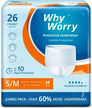 Incontinence Underwear for Women and Men, Disposable Adult Pull Ups with Overnight Absorbency, Leakproof, Unisex, Small/Medium, 26 Count