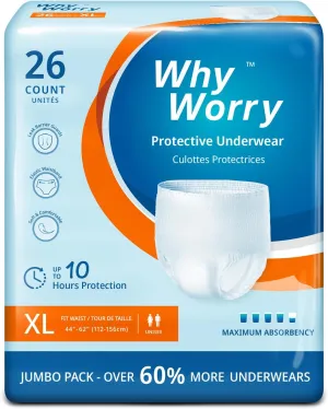Incontinence Underwear for Women and Men, Disposable Adult Pull Ups with Overnight Absorbency, Leakproof, Unisex, XLarge, 26 Count