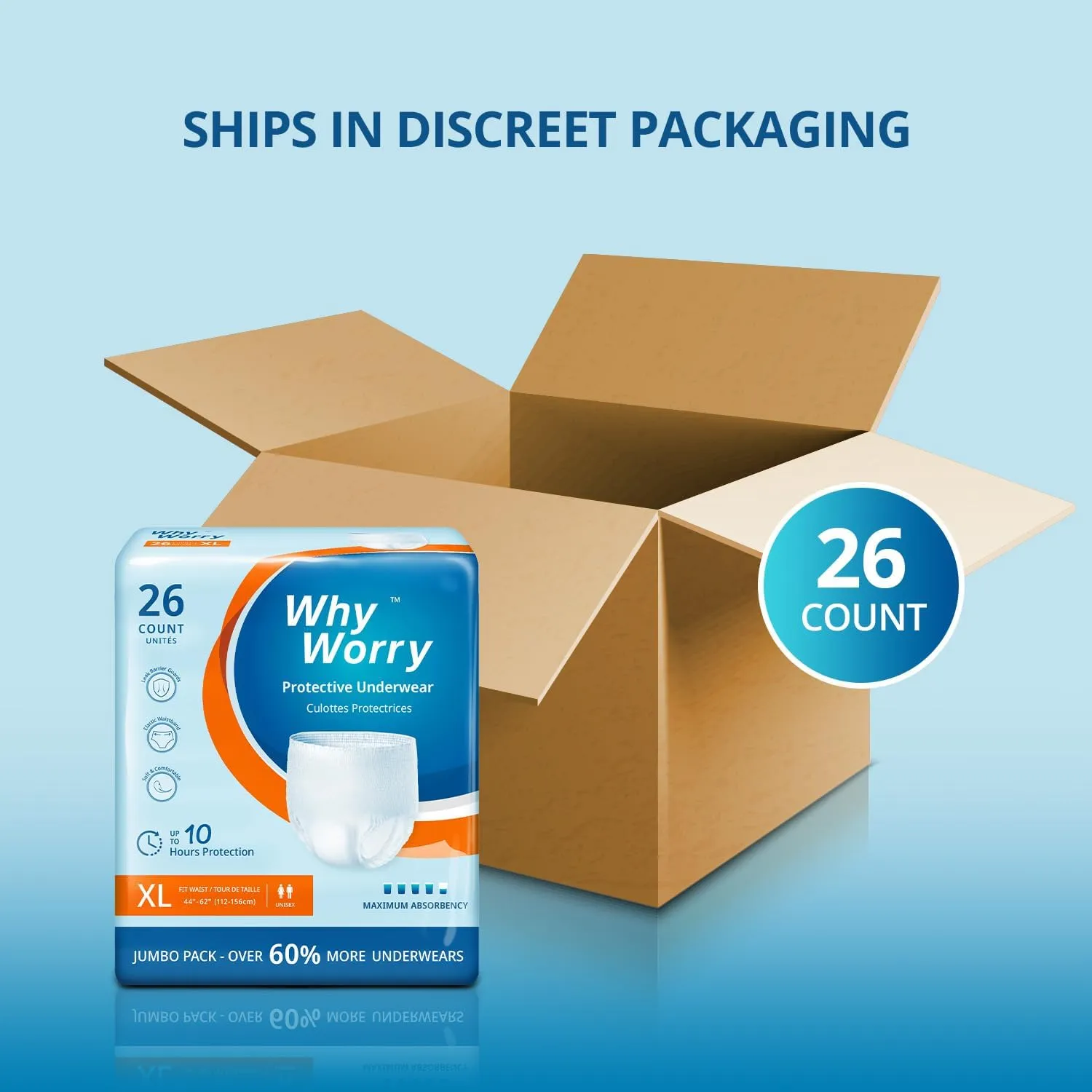 Incontinence Underwear for Women and Men, Disposable Adult Pull Ups with Overnight Absorbency, Leakproof, Unisex, XLarge, 26 Count