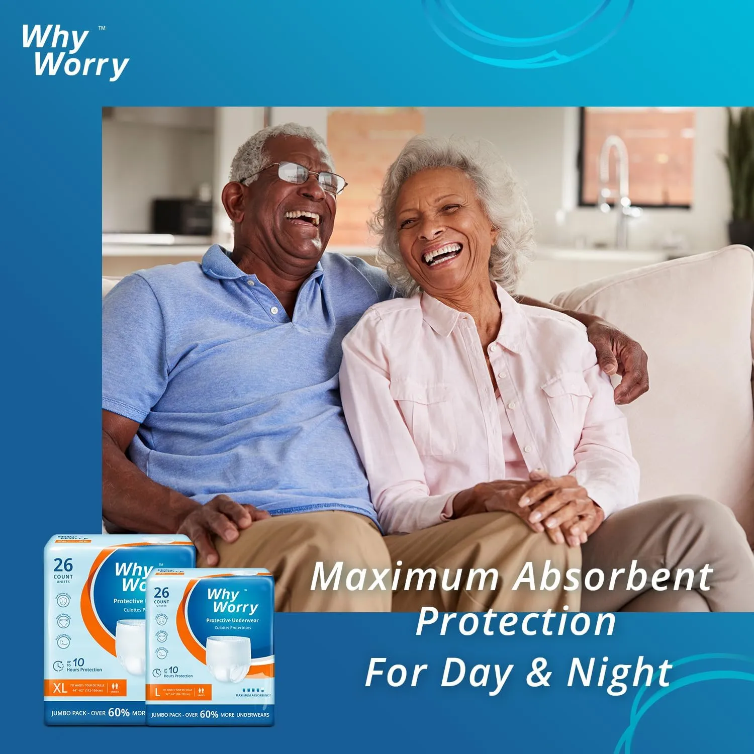 Incontinence Underwear for Women and Men, Disposable Adult Pull Ups with Overnight Absorbency, Leakproof, Unisex, XLarge, 26 Count