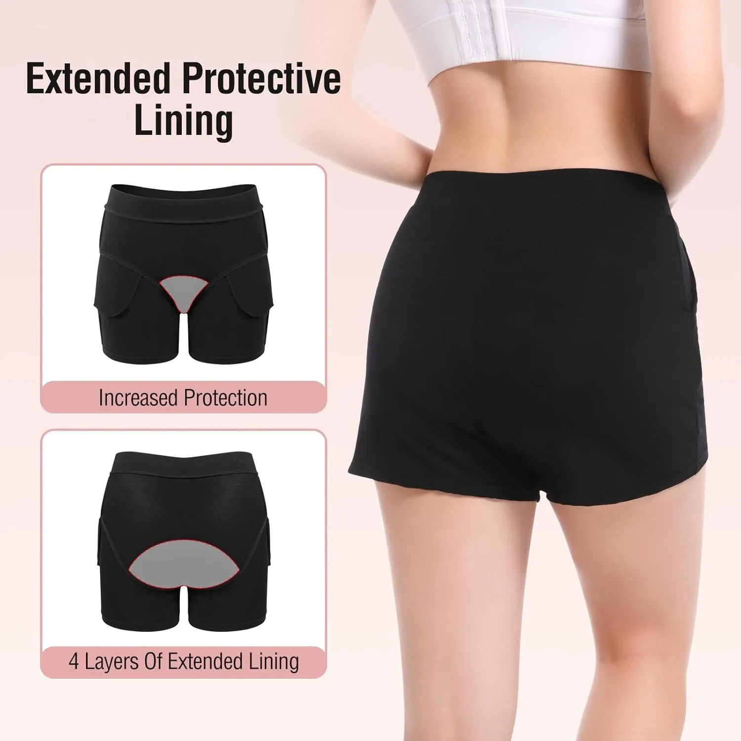 Incontinence Underwear for Women Washable - Women’s Leak Proof Underwear Reusable Incontinence Underwear for Women Bladder Control Incontinence Overnight Sleep Shorts Boyshort Black-M