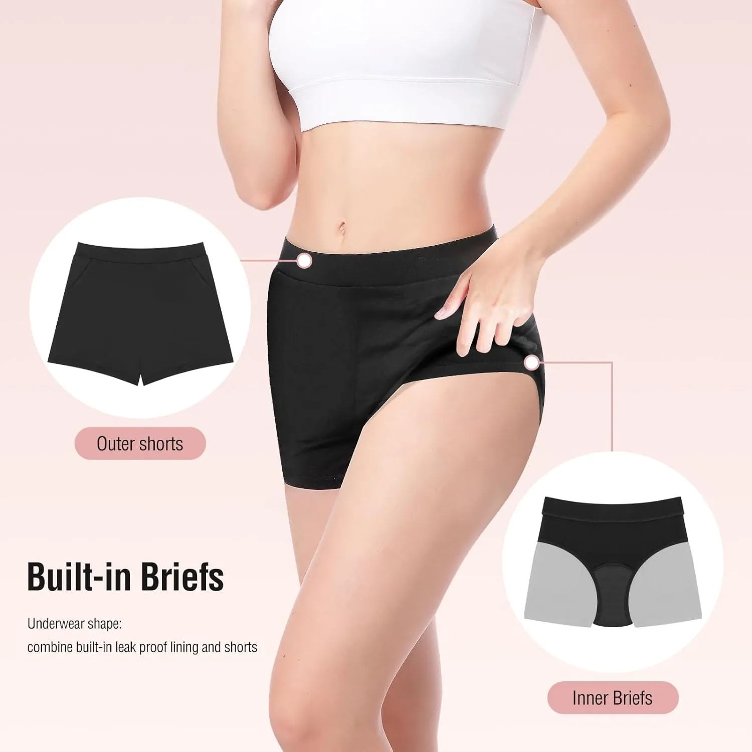 Incontinence Underwear for Women Washable - Women’s Leak Proof Underwear Reusable Incontinence Underwear for Women Bladder Control Incontinence Overnight Sleep Shorts Boyshort Black-M