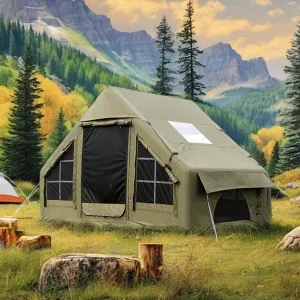Inflatable Camping Tent with Hand Pump, Waterproof Air Glamping Tent, 4 Season Blow-Up Luxury Camping House for Adult 3-5 Person
