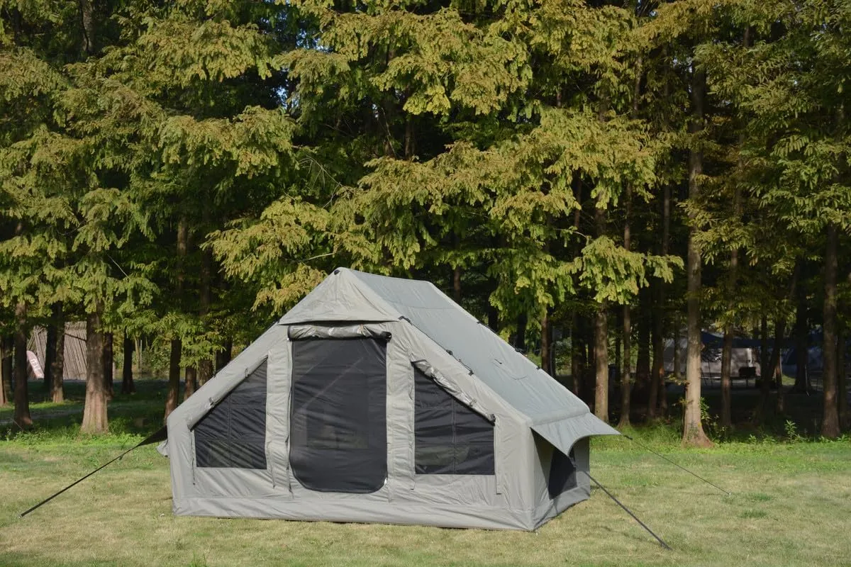 Inflatable Camping Tent with Hand Pump,Waterproof and Windproof,Blow up Tent w/Canopy,Portable Air Glamping Tents,4 Seasons,Easy Setup for 7-8 People