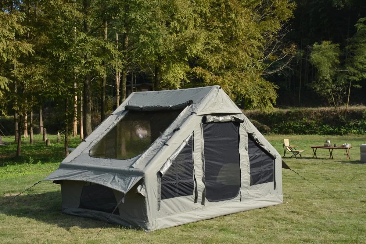 Inflatable Camping Tent with Hand Pump,Waterproof and Windproof,Blow up Tent w/Canopy,Portable Air Glamping Tents,4 Seasons,Easy Setup for 7-8 People