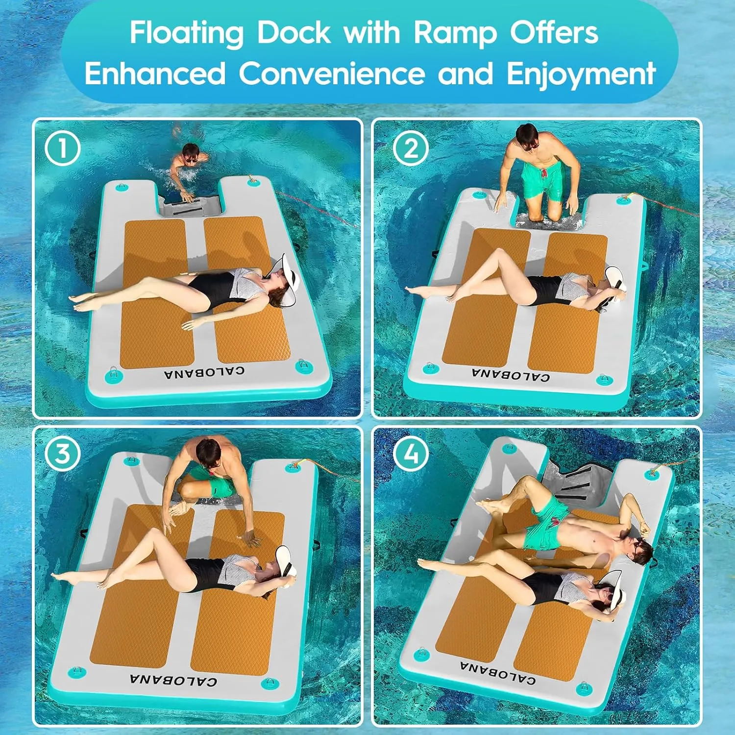 Inflatable Dock Platform, Lake Floats with Boat Ramp Floating Island Raft for Adults Swimming Pool Sea Dock