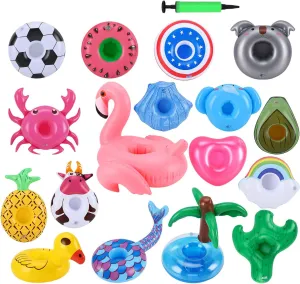 Inflatable Drink Holder 17 Pack,with Bigger Pink Moltres Inside,Pool Drink Holder Floats for Parties and Kids Water Fun Toys,Drink Floats for Pool
