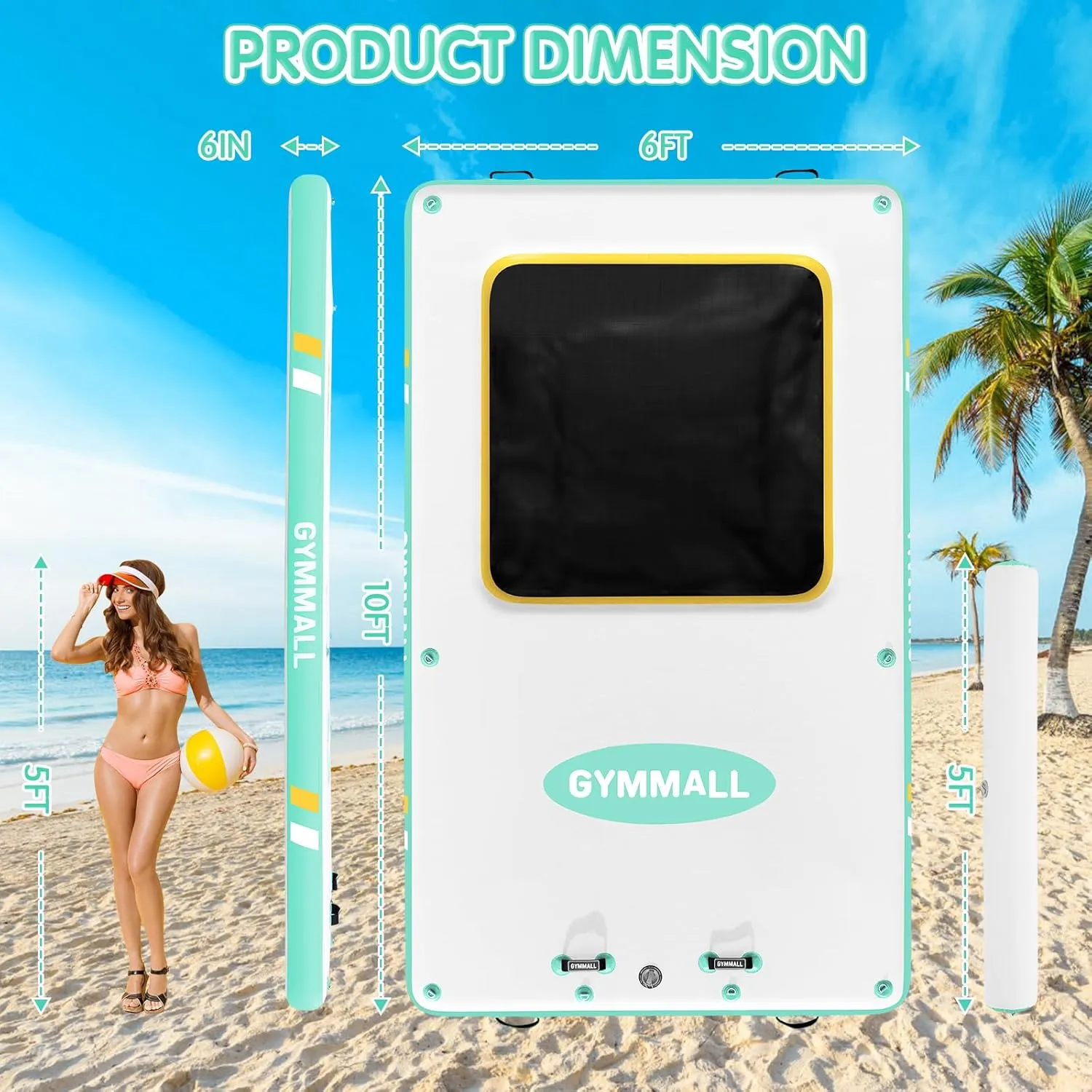 Inflatable Floating Dock, Inflatable Dock Floating Platform with Mesh, Non-Slip EVA Platform and Rope Ladder, Inflatable Water Floating Dock Island Raft for Boats, Pool, Lake, Beach, Ocean