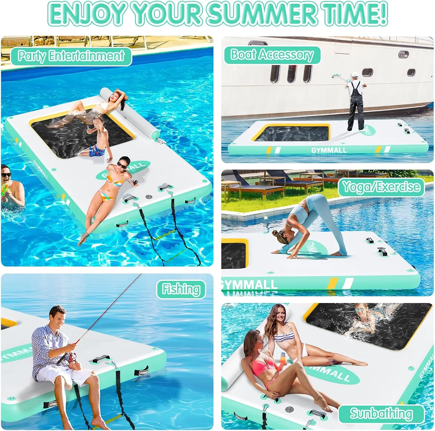 Inflatable Floating Dock, Inflatable Dock Floating Platform with Mesh, Non-Slip EVA Platform and Rope Ladder, Inflatable Water Floating Dock Island Raft for Boats, Pool, Lake, Beach, Ocean