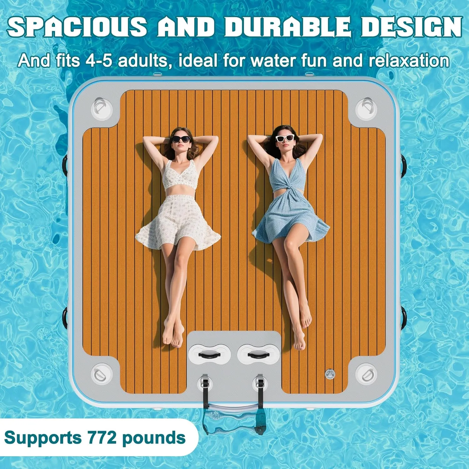 Inflatable Floating Dock, Non-Slip EVA Air Dock Platform loating Island Raft with Rope Ladder for Pool Lake Beach Ocean