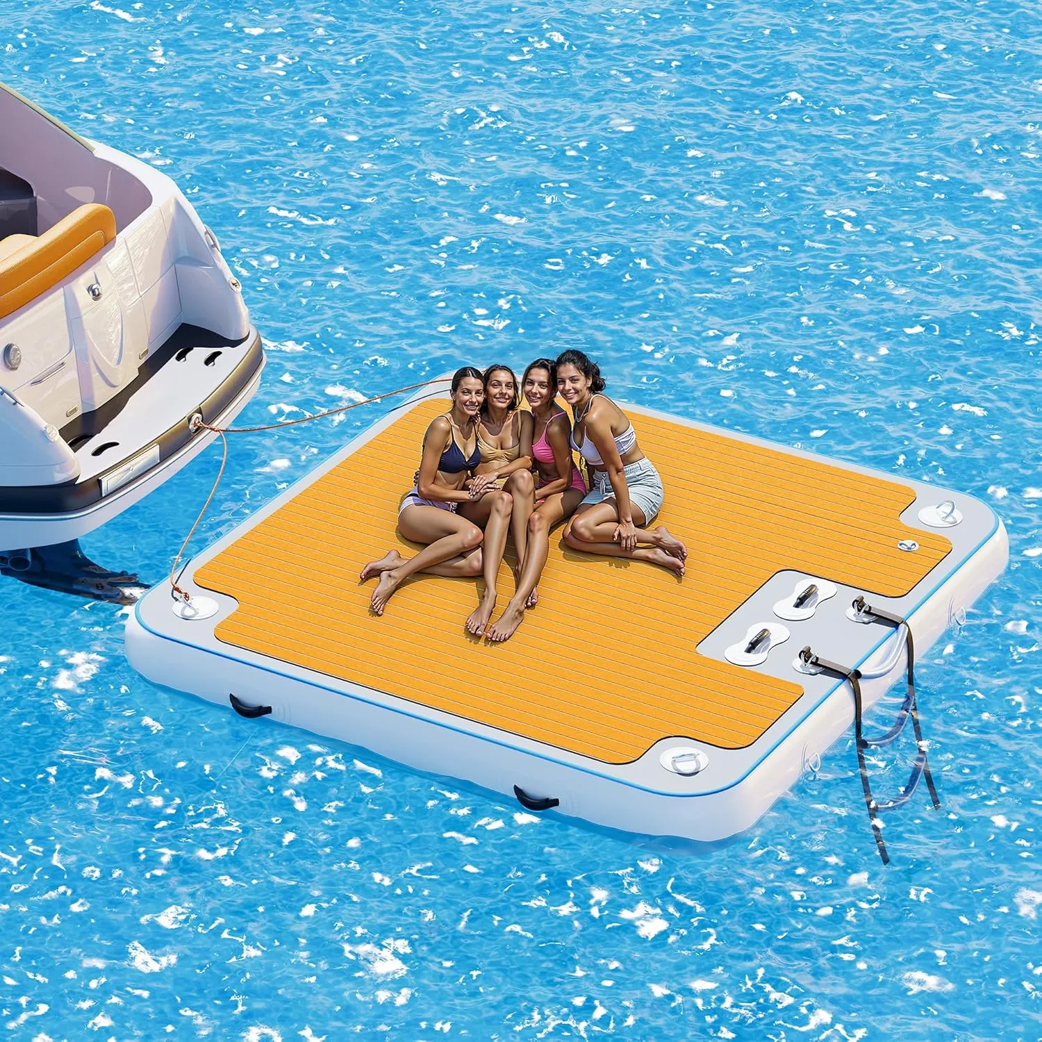 Inflatable Floating Dock, Non-Slip EVA Air Dock Platform loating Island Raft with Rope Ladder for Pool Lake Beach Ocean