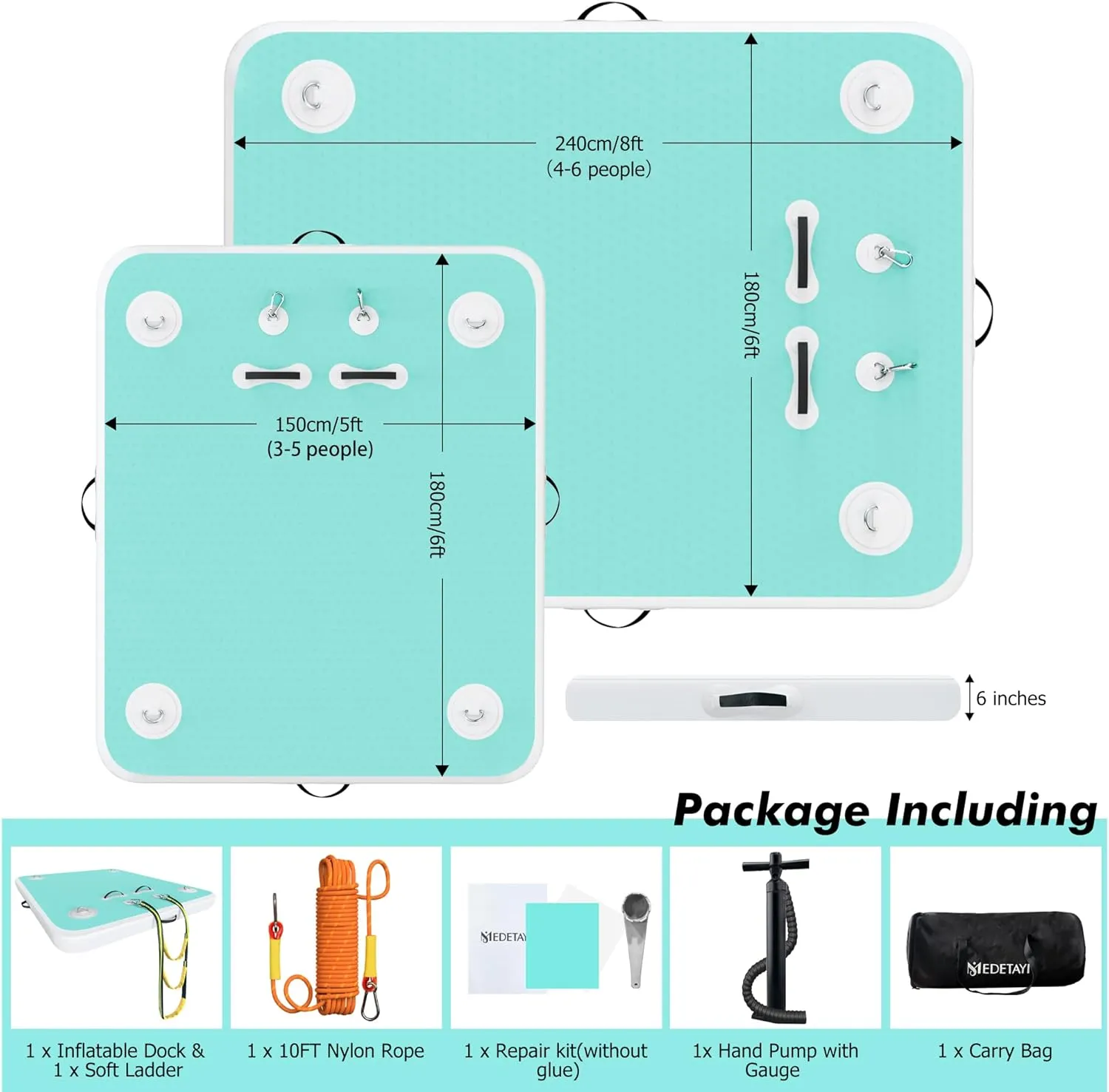 Inflatable Floating Dock Water Platform - Multi-Person Non-Slip Swim Mat for Pool, Lake, Beach, River, Ocean - 8ft Heavy-Duty Floating Island Raft for Adults