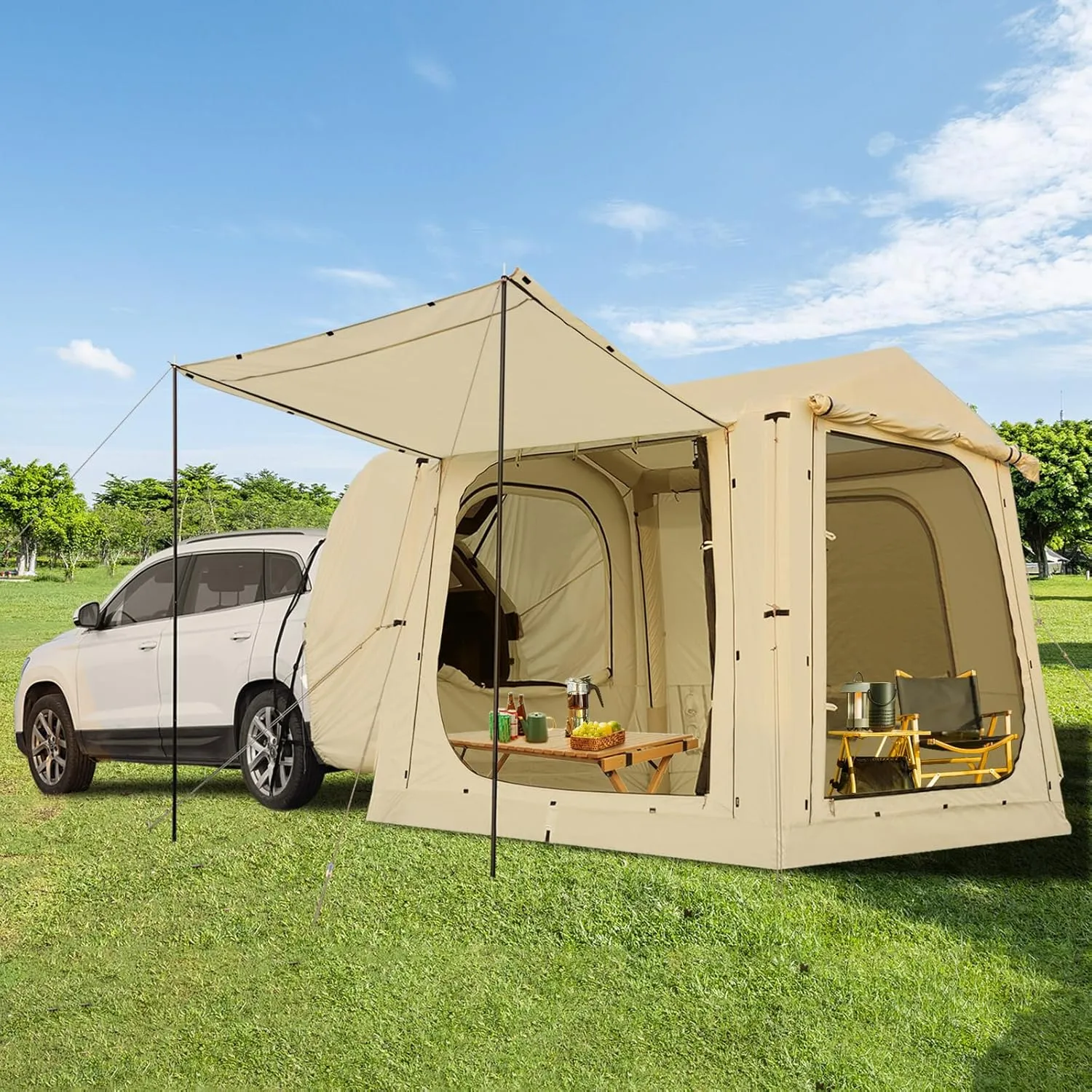 Inflatable Tents for Camping, Blow Up Tent with Hand Pump, Easy Setup Inflatable Hot Tent with Stove Jack, Waterproof Oxford Air Glamping Tents for Camping Adult 4-6 Person