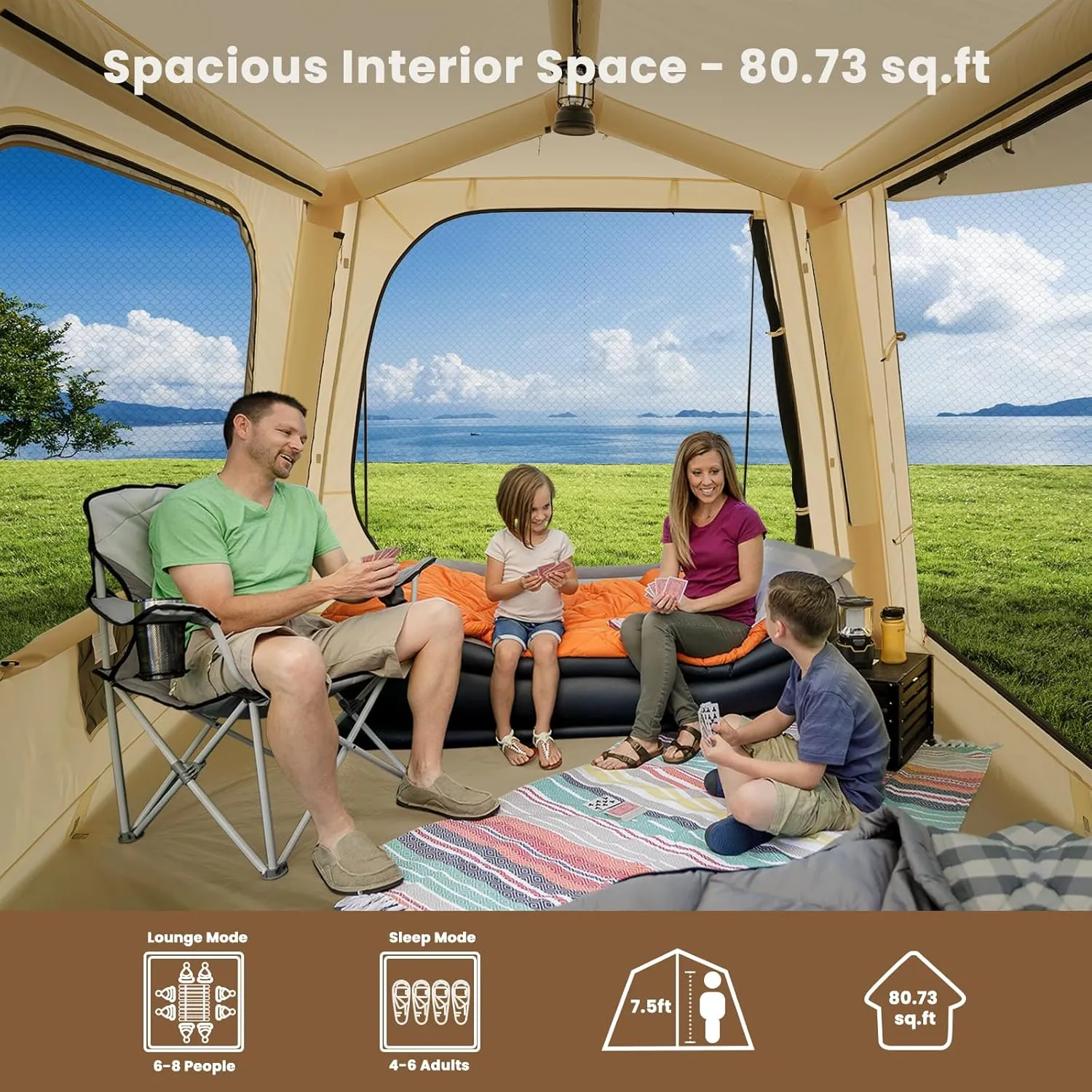 Inflatable Tents for Camping, Blow Up Tent with Hand Pump, Easy Setup Inflatable Hot Tent with Stove Jack, Waterproof Oxford Air Glamping Tents for Camping Adult 4-6 Person