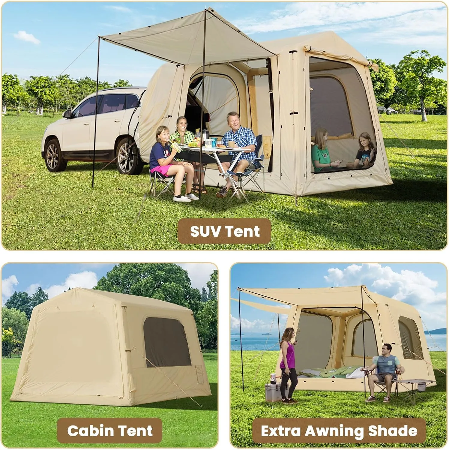 Inflatable Tents for Camping, Blow Up Tent with Hand Pump, Easy Setup Inflatable Hot Tent with Stove Jack, Waterproof Oxford Air Glamping Tents for Camping Adult 4-6 Person