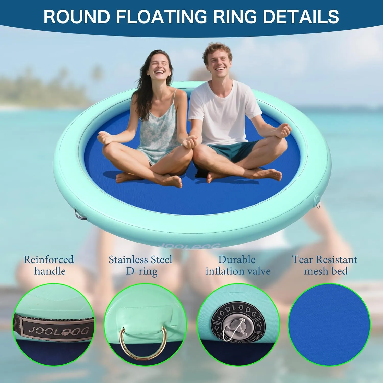 Inflatable Water Hammock 3.6/6/8FT Round Float Ring, Adults Heavy Duty River Inflatable Stable Platform Raft Water Floating Docks Mat for Lake and Pool