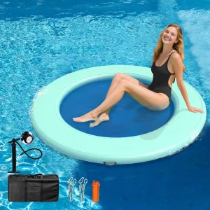 Inflatable Water Hammock 3.6/6/8FT Round Float Ring, Adults Heavy Duty River Inflatable Stable Platform Raft Water Floating Docks Mat for Lake and Pool