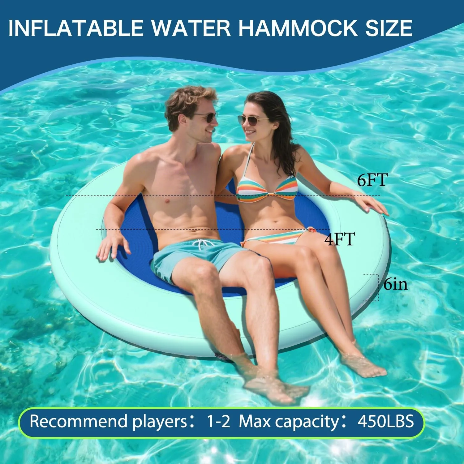 Inflatable Water Hammock 3.6/6/8FT Round Float Ring, Adults Heavy Duty River Inflatable Stable Platform Raft Water Floating Docks Mat for Lake and Pool