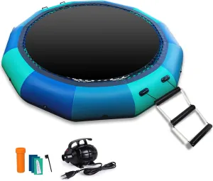 Inflatable Water Trampoline for Lake — 10FT Recreational Water Bouncer for Beach, Floating Trampoline with Electric Pump, Beyond Marina Pool Bouncer for Adults for Outdoor Sports, Blue Green