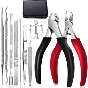 Ingrown Toenail Tools Stainless Steel Foot Nail Tools 10pcs,Toenail File and Lifter,Nail Clipper,Cuticle Cutters,Cuticle Pusher and Manicure Pedicure Tools for Ingrown and Thick Nail (Black Red)
