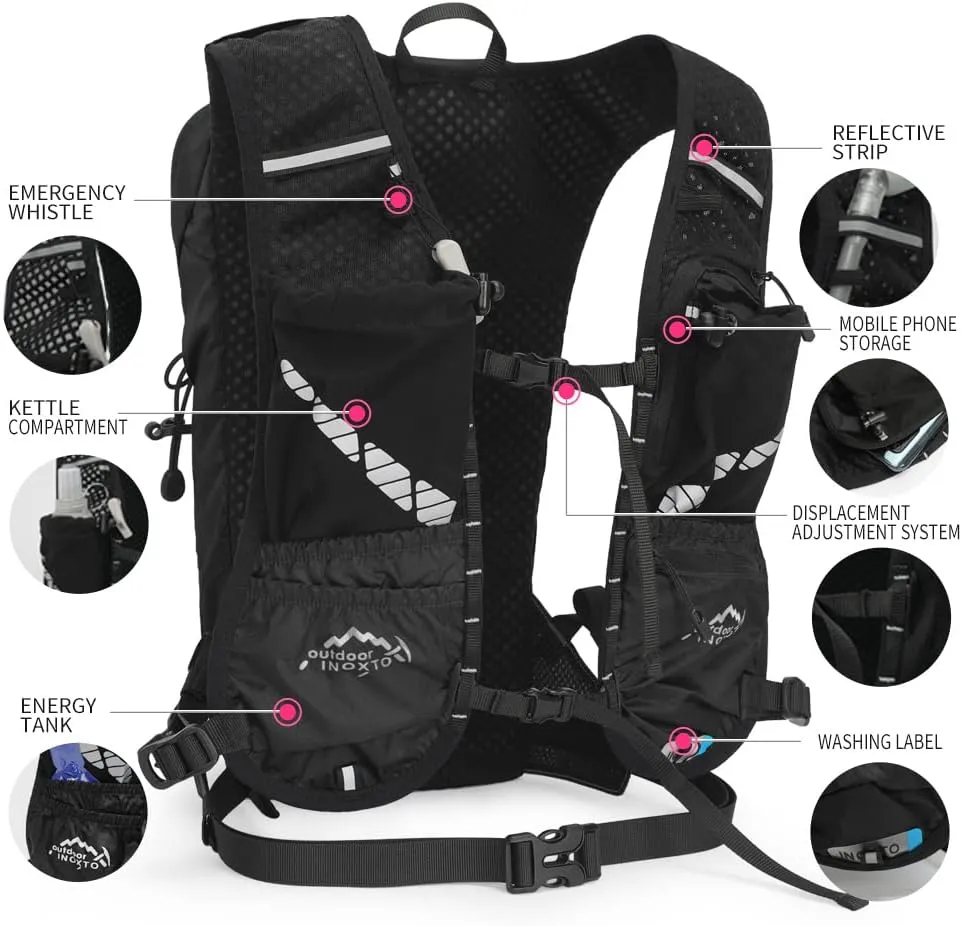 INOXTO Hydration Pack Backpack ，Water Backpack with 2L Leakproof Water Bladder, Running Hydration Vest for Man, Daypack for Cycling Motocross Climbing Trail Running