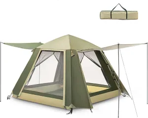 Instant Camping Tent, Automatic Pop-Up Family Tent for 5-8 People, Waterproof, Windproof & Sun Protection, Double Layer with Carry Bag (White/Green)