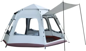 Instant Camping Tent Outdoor Automatic Pop Up Hexagonal Tent 5-8 Person Large Rainproof Sunproof Portable Family Camping Tent 2 Doors 5 Windows with Vestibule