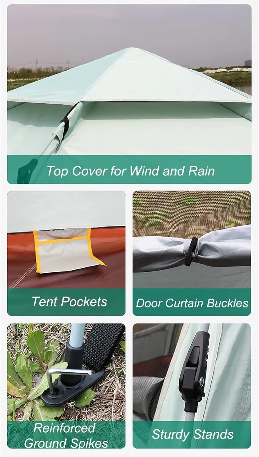 Instant Camping Tent Outdoor Automatic Pop Up Hexagonal Tent 5-8 Person Large Rainproof Sunproof Portable Family Camping Tent 2 Doors 5 Windows with Vestibule