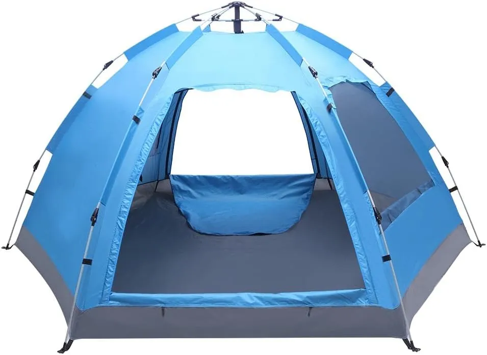 Instant Setup Camping Tent for Family, 4-6 Person Automatic Pop Up Tent with Double Door & Window, Water & Wind Resistant, Hiking, Travel - Lightweight & Portable Blue, 110.24 x 96.46 x 55.12 in