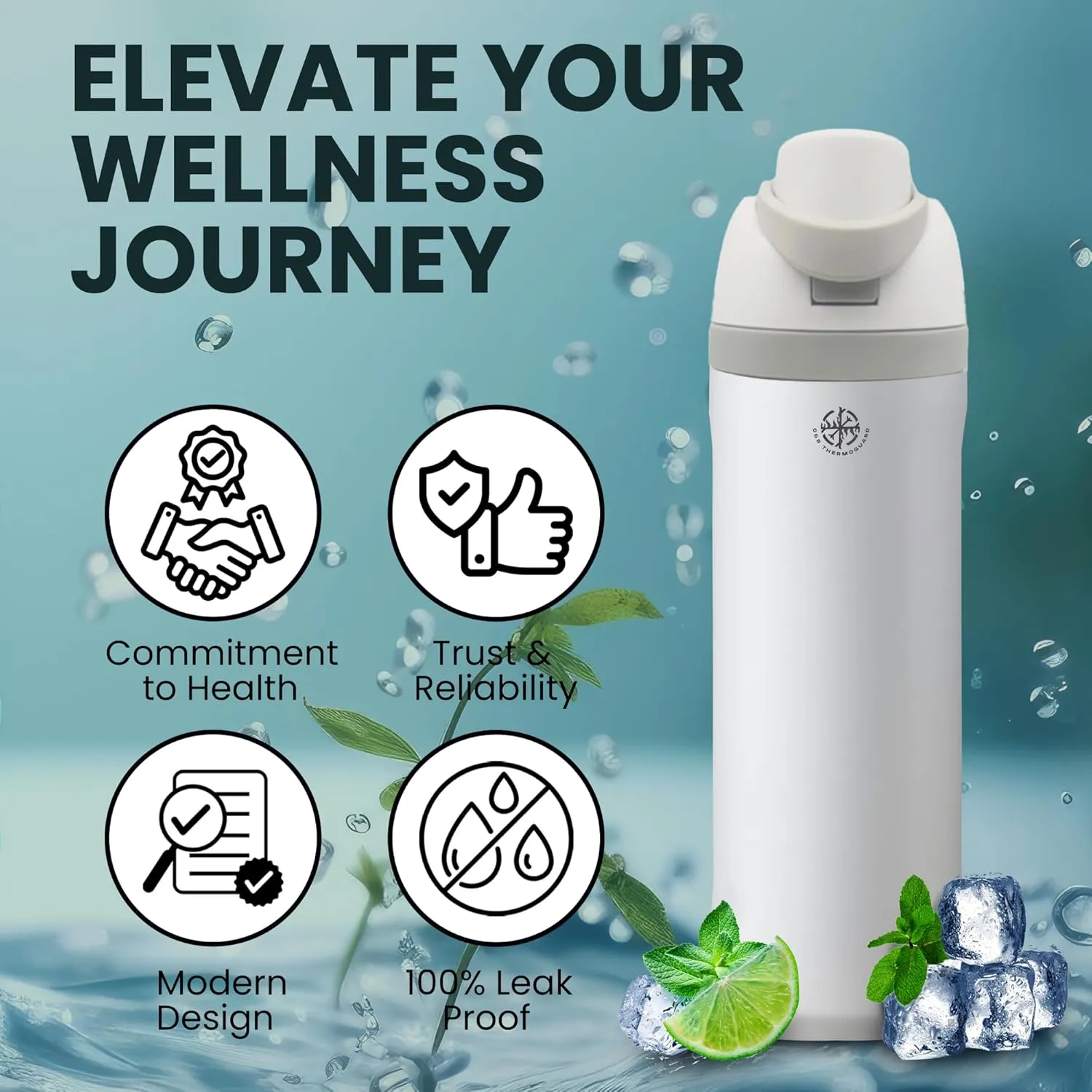 Insulated Stainless Steel Water Bottle with Straw, Insulated Tumbler With Locking Lid, Double Walled & Vacuum Insulated Water Bottle Packable for Travel Leak Proof & BPA Free (White, 32 OZ)
