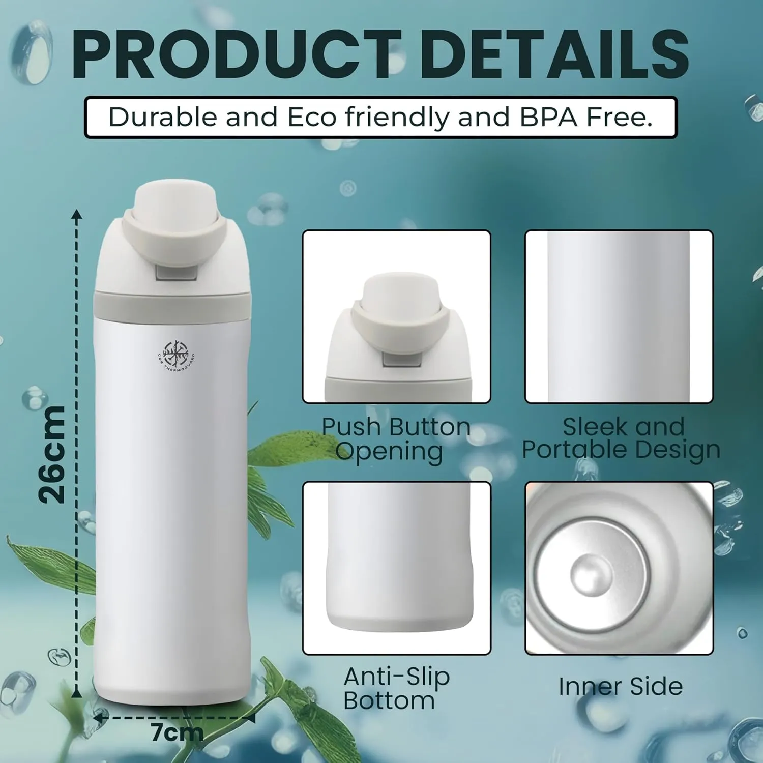 Insulated Stainless Steel Water Bottle with Straw, Insulated Tumbler With Locking Lid, Double Walled & Vacuum Insulated Water Bottle Packable for Travel Leak Proof & BPA Free (White, 32 OZ)