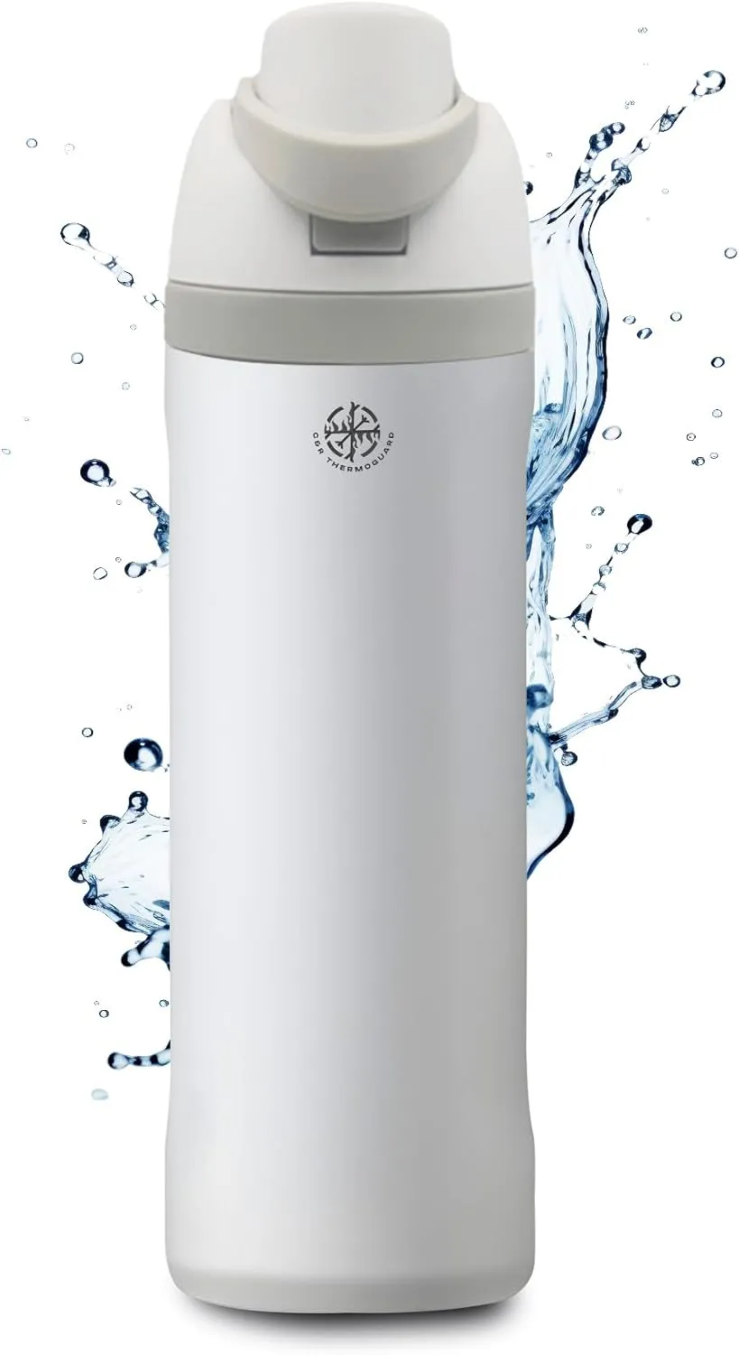 Insulated Stainless Steel Water Bottle with Straw, Insulated Tumbler With Locking Lid, Double Walled & Vacuum Insulated Water Bottle Packable for Travel Leak Proof & BPA Free (White, 32 OZ)
