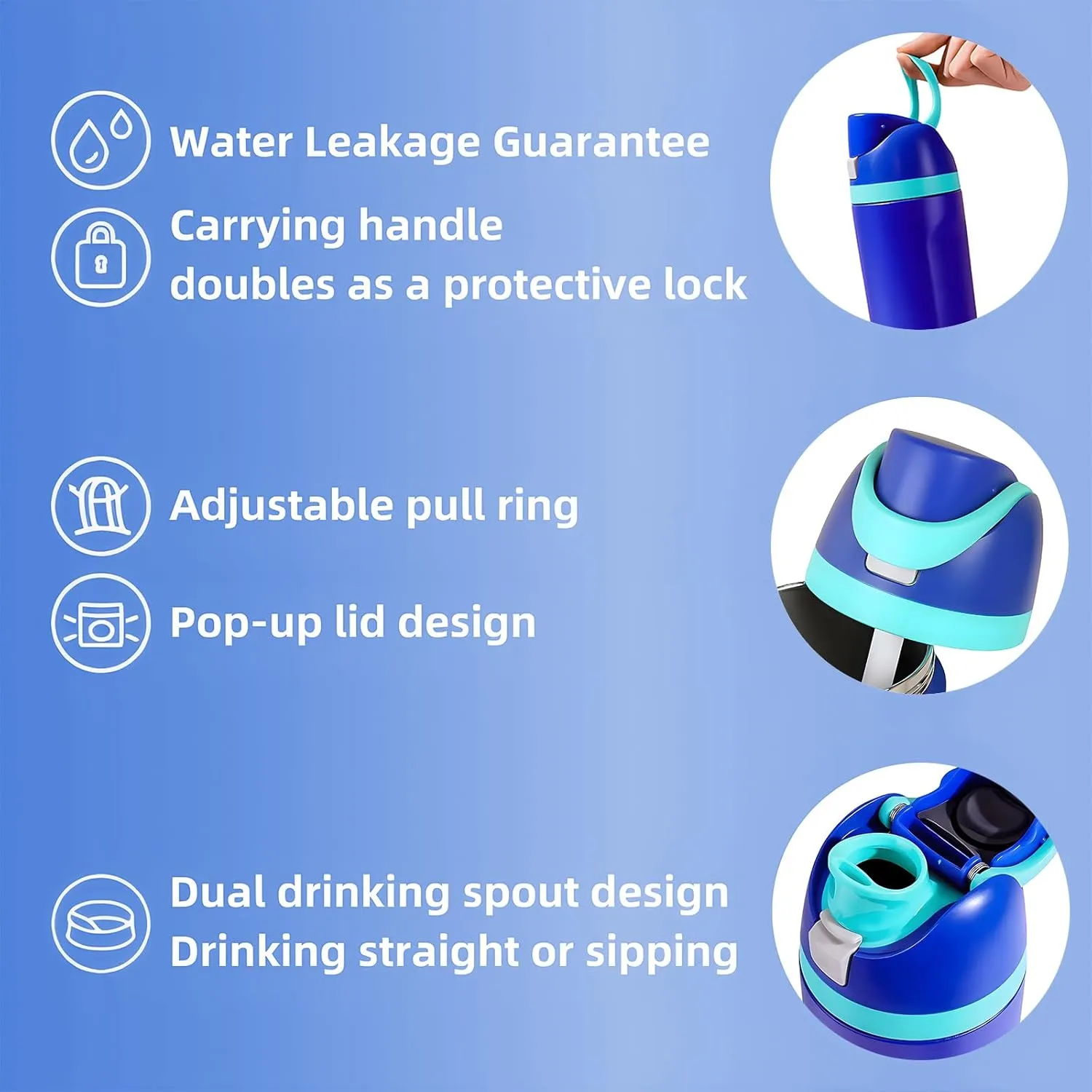 Insulated Water Bottle – Stainless Steel, Leakproof, 24H Cold & 12H Hot, Straw & Spout Lid, BPA-Free, Travel, Gym, Hiking, Sports Flask (Black, 24 Oz / 706ml)